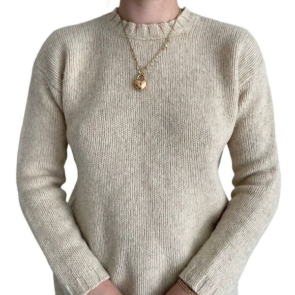 Vintage J. Crew Womens Cream 100% Wool Preppy Crewneck Sweater Sz S - Picture 5 of 8